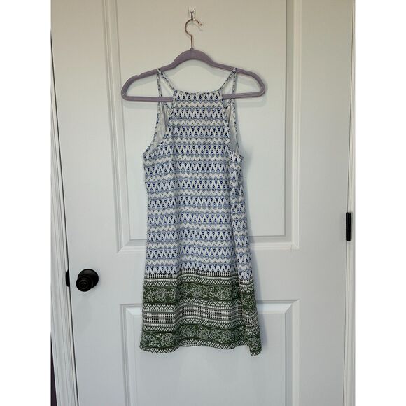 Skies are Blue Blue White Green Print Split Neck Sundress Size XS - Picture 3 of 8